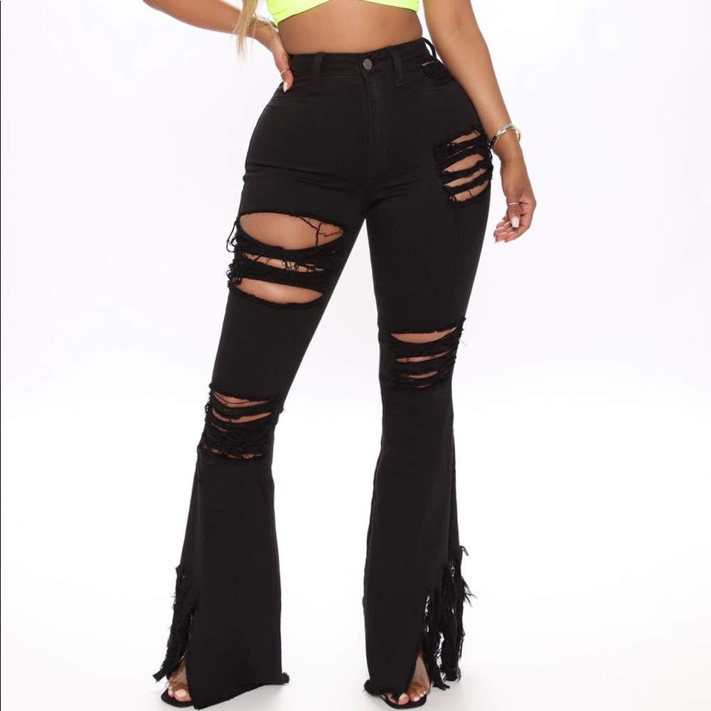 Flare Black Distressed Jeans